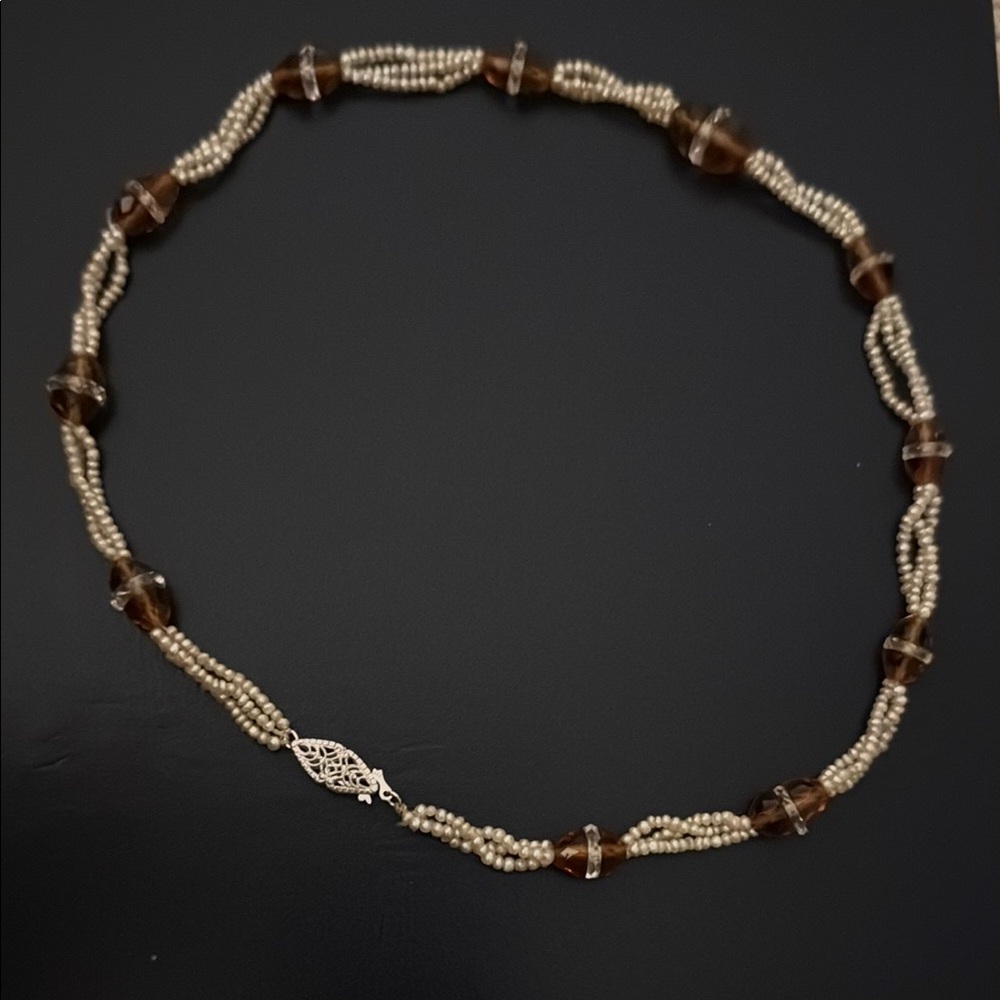 Elegant Brown and Silver Beaded Necklace